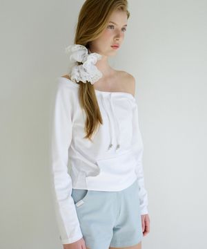 레터즈 오프숄더 포켓 티셔츠 ( 아이보리 )