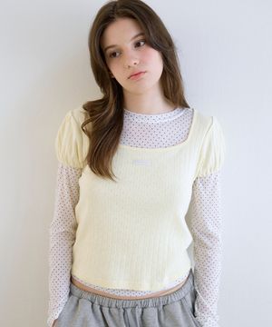 레터즈 스퀘어넥 퍼프 반팔티 ( 크림옐로우 )