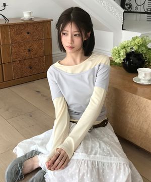 레터즈 레이어드 오프숄더 티셔츠 ( 크림 )