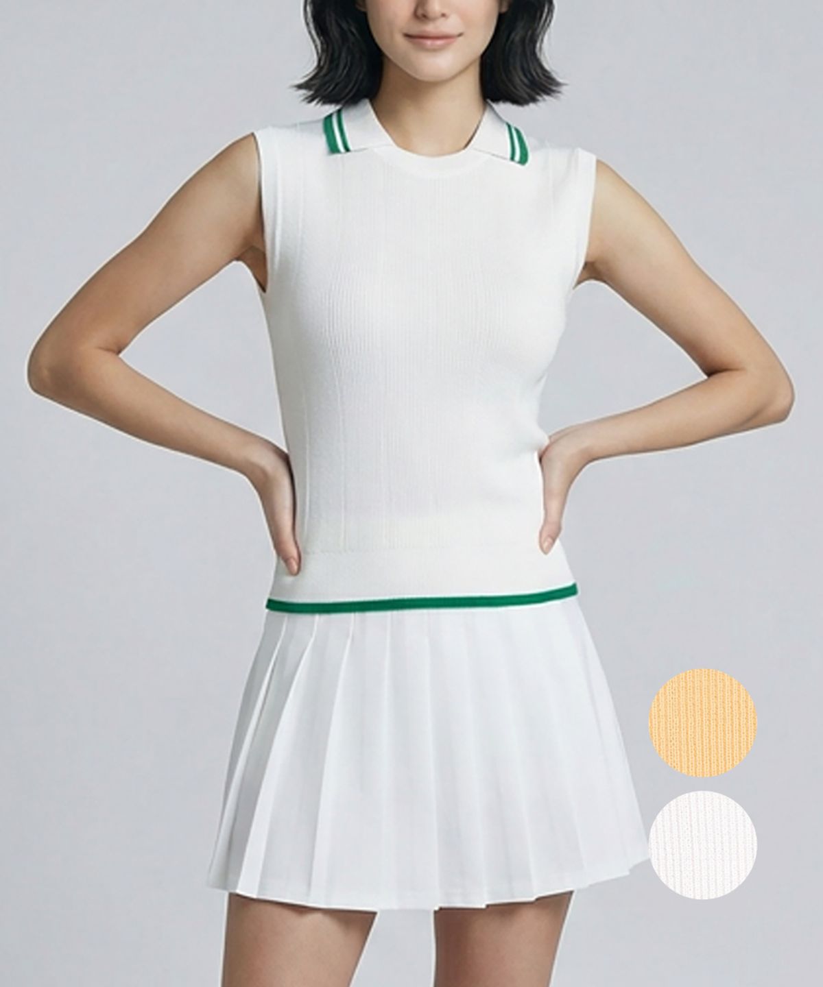 김영주 골프(KIM YOUNG JOO GOLF) 여름 오픈카라 민소매 여성 민소매 골프 니트 티 DQMLNT13