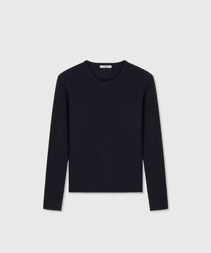 COTTON BLEND GAUZE WAFFLE LONG SLEEVE NAVY