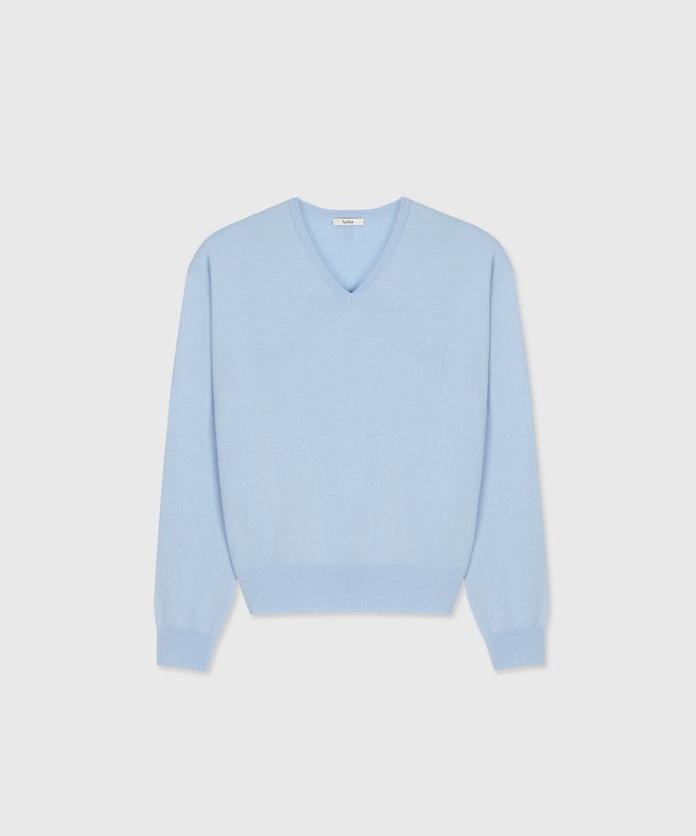 ROUEN WOOL TL CLASSIC V-NECK SWEATER MISTY BAY