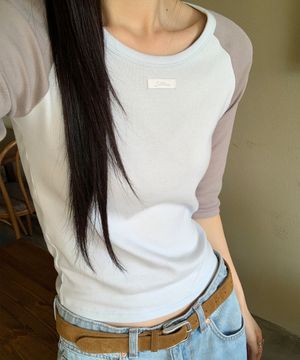 레터즈 래글런 라벨 티셔츠 ( 스카이블루 )