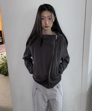 송이송이X탄산 혼 아플리케 사이드 지퍼 후드집업 (차콜)