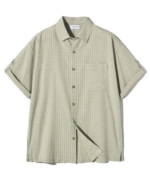 롤 업 체크 하프 셔츠-라이트그린