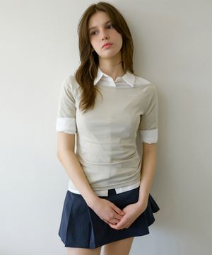 레터즈 세미 오프숄더 5부 티셔츠 ( 샌드베이지 )