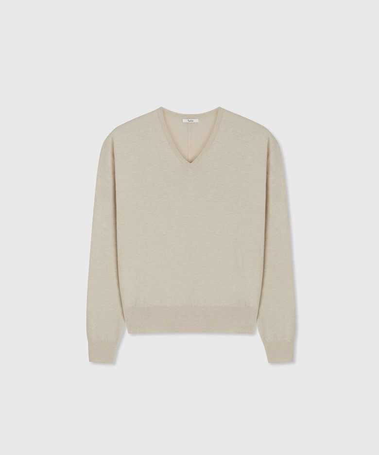 ROUEN WOOL TL CLASSIC V-NECK SWEATER ROCK SALT