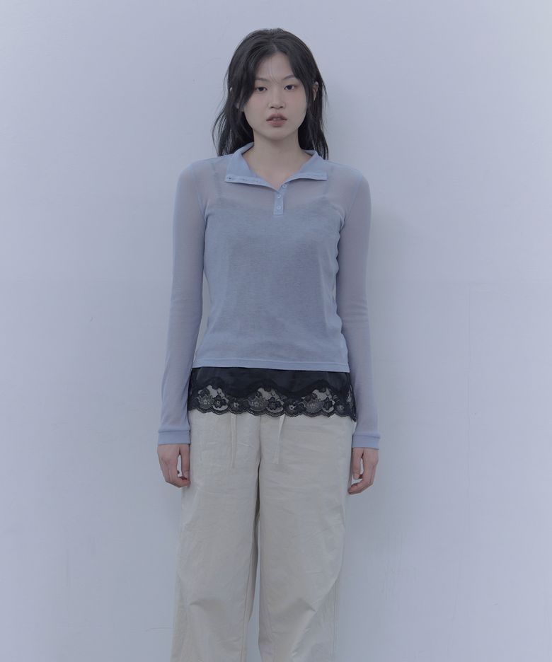 sheer high-neck t-shirt (BL)