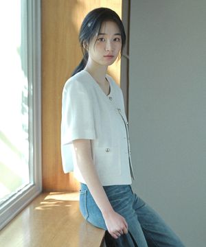 [W]라운드넥 트위드 반팔 자켓 - 2color