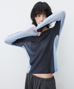 (우먼)메리노 울 투 페이스 롱 슬리브 네이비