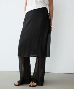 롱 실크 쇼츠 스커트