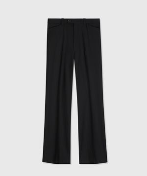 80S CONTOURED WAIST WOOL TROUSERS BLACK HERRINGBONE