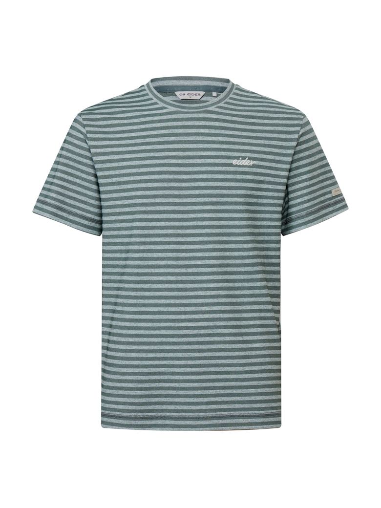 TECH LINEN (테크 린넨) 남성 스트라이프 반팔 라운드 티셔츠_Dark Green