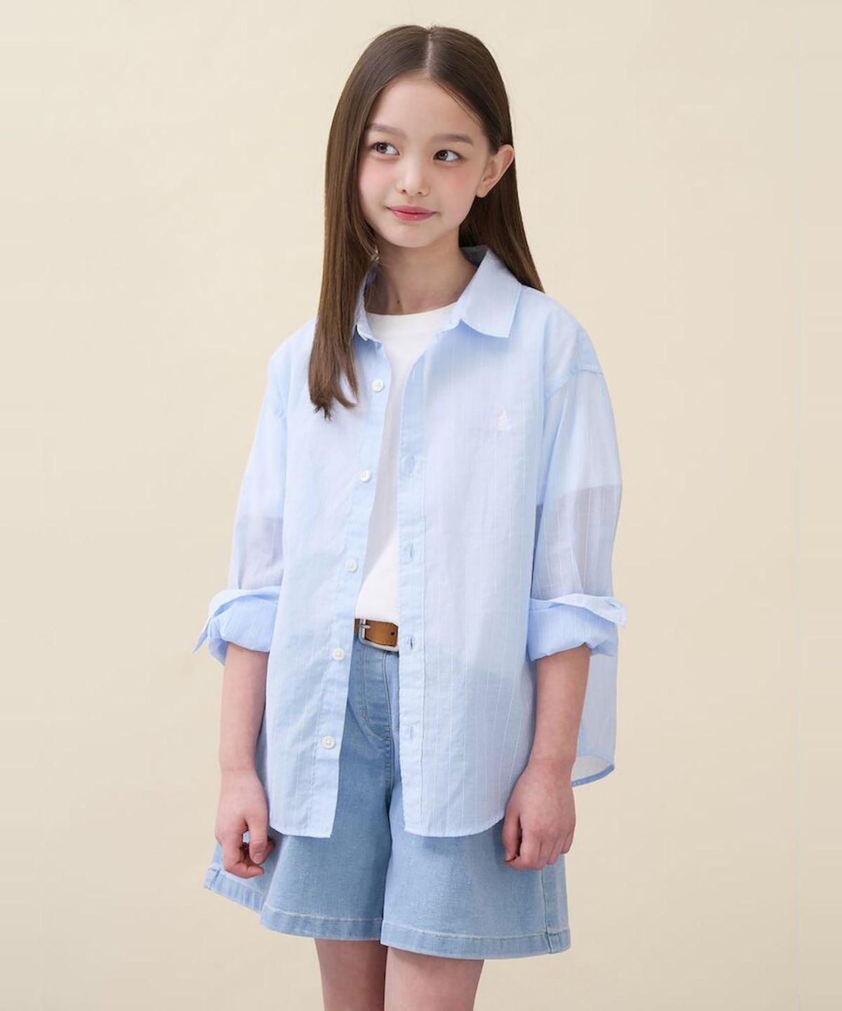 빈폴 키즈(BEANPOLE KIDS) 스트라이프 오버핏 시어 셔츠  스카이 블루 (BI6364U01Q)