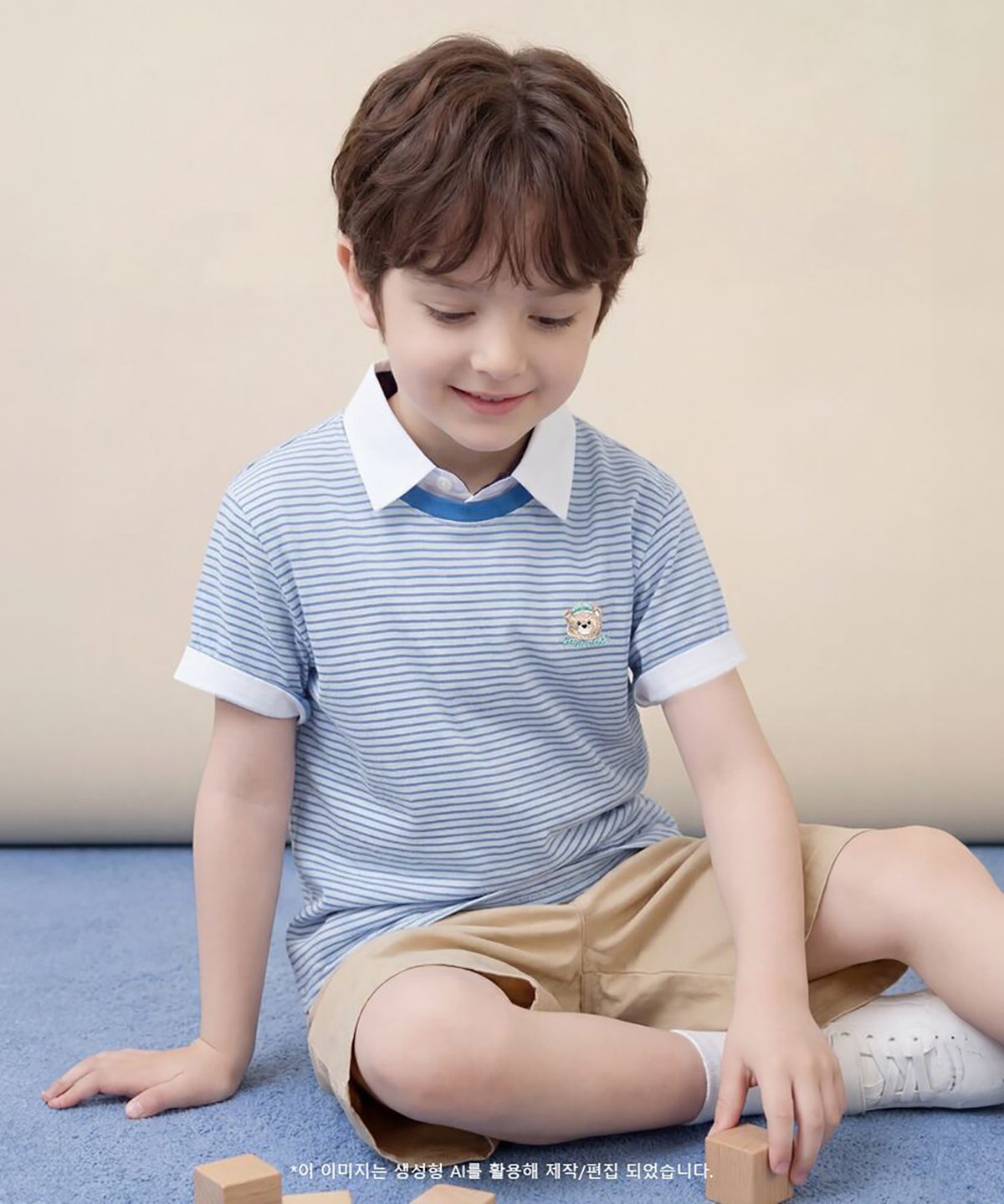 빈폴 키즈(BEANPOLE KIDS) [Essential] 달이 포인트 멀티 스트라이프 티셔츠  블루 (BI6342GE1P)
