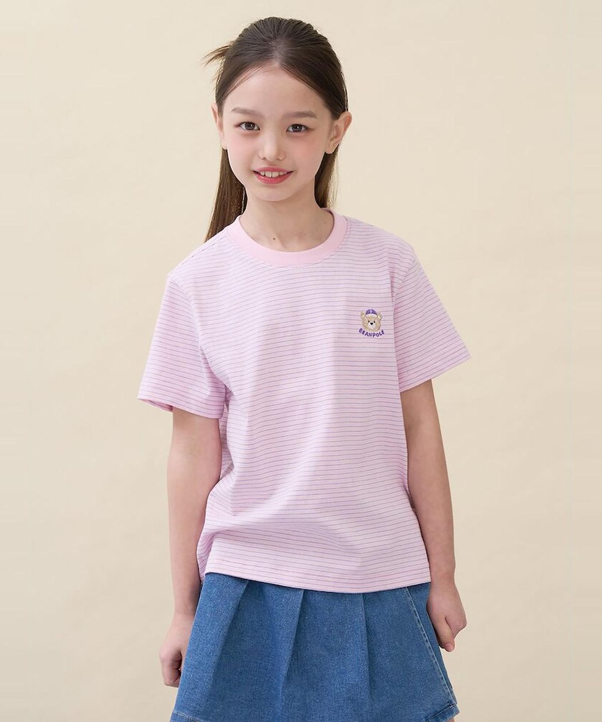 빈폴 키즈(BEANPOLE KIDS) [Essential] 달이 포인트 멀티 스트라이프 티셔츠  라이트 핑크 (BI6342GE1Y)
