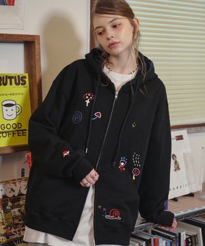 [2-WAY] 머쉬룸 스티치 후드 집업 블랙