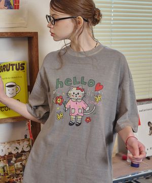 HELLO FLOWER 피그먼트 반팔티 고스트그레이