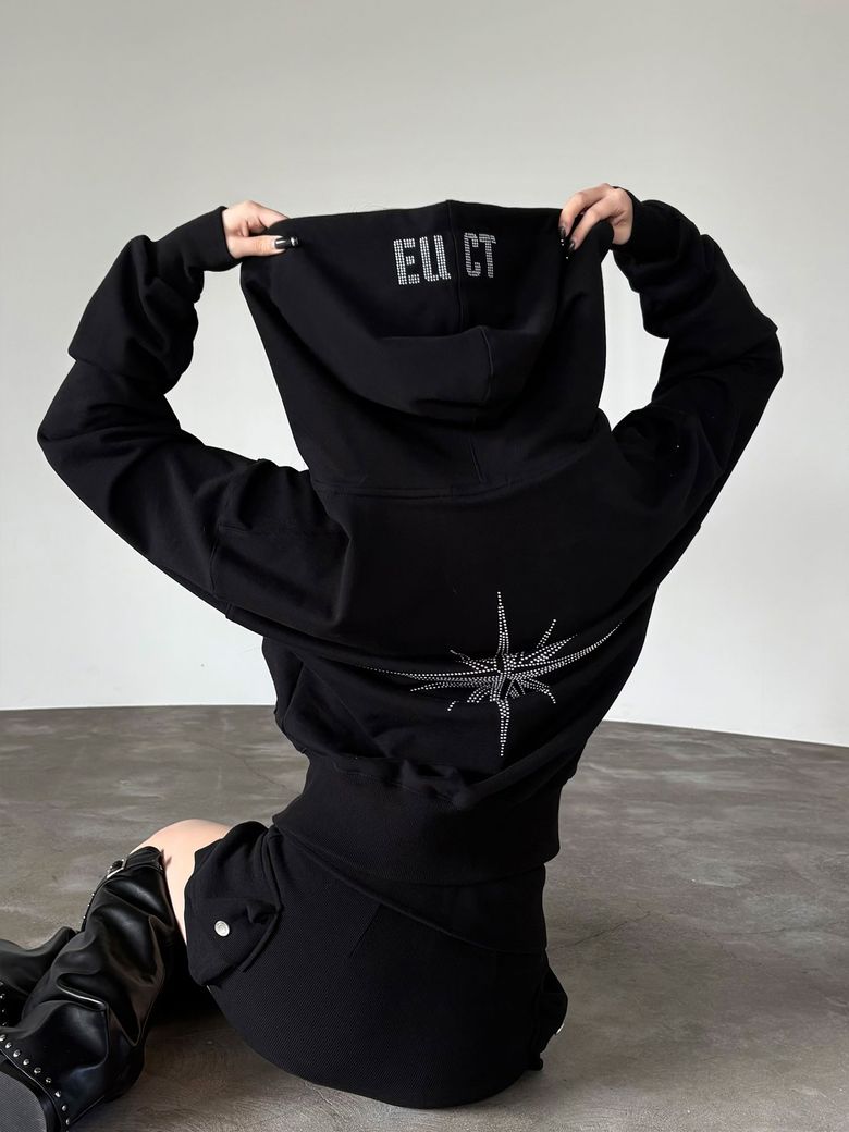 EUCT 핫픽스 라인스톤 후드집업 - 블랙
