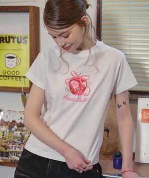 애플 러브 크롭 반팔티 화이트