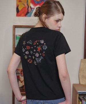 오션 러브 크롭 반팔티 블랙