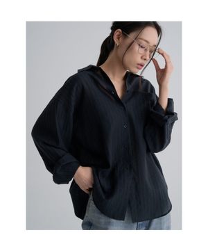 레이온 혼방 오버핏 시어 셔츠  네이비