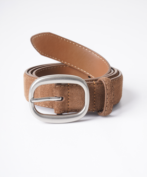 오벌 버클 스웨이드 벨트 (소가죽/브라운)