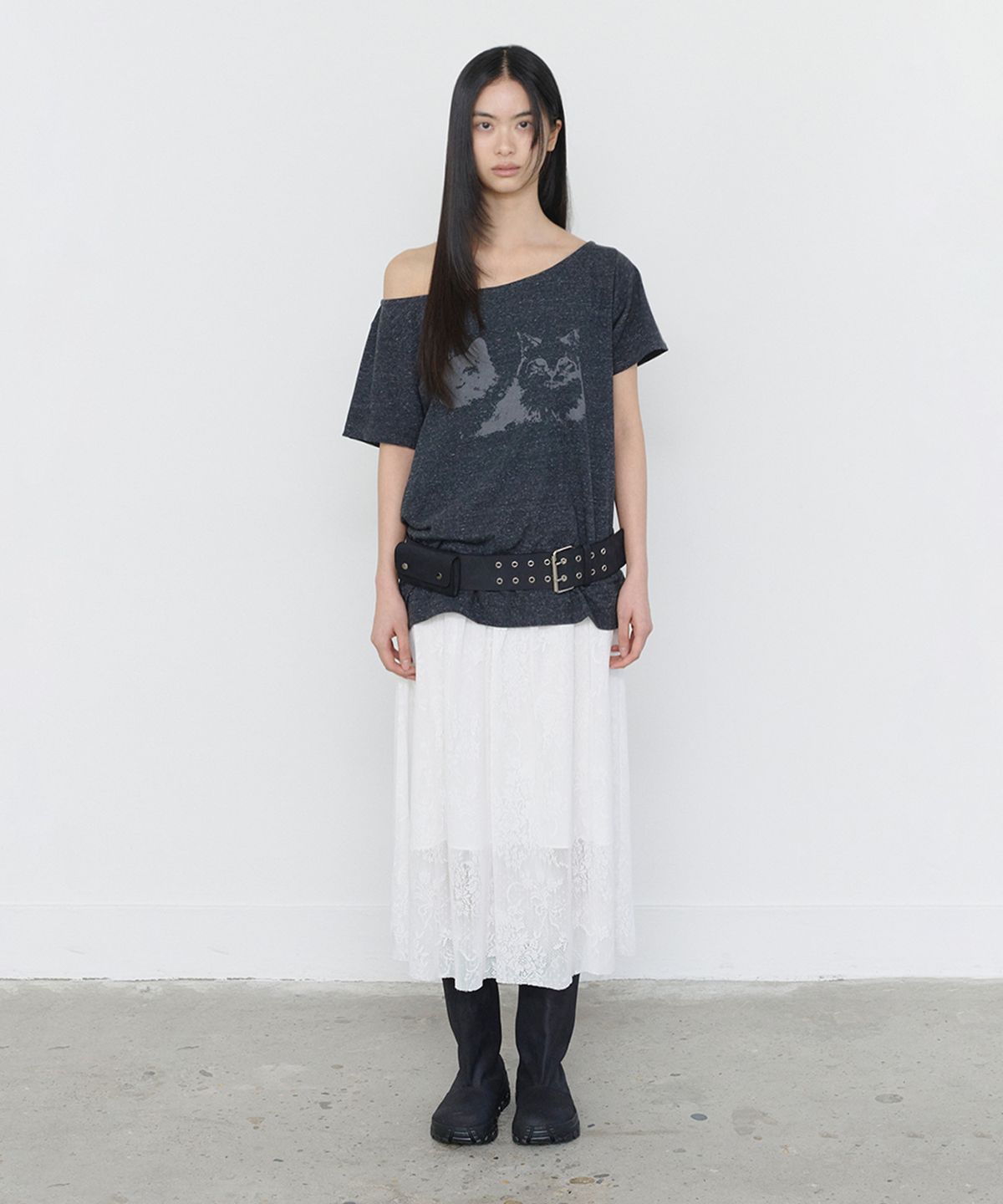 쓰리투에이티(THREE TO EIGHTY) CROCHET GATERED LONG SKIRT WHITE