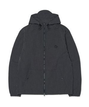 HOODED CHECK WIND JACKET - BLACK