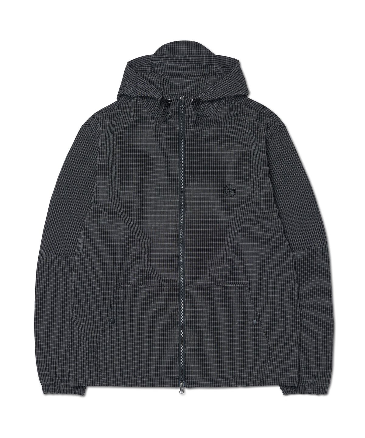 노매뉴얼(NOMANUAL) HOODED CHECK WIND JACKET - BLACK