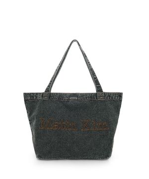 MATIN STITCH DENIM SHOULDER BAG IN BLACK