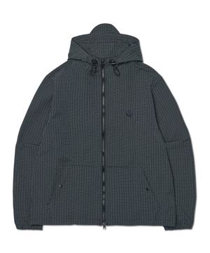 HOODED CHECK WIND JACKET - NAVY