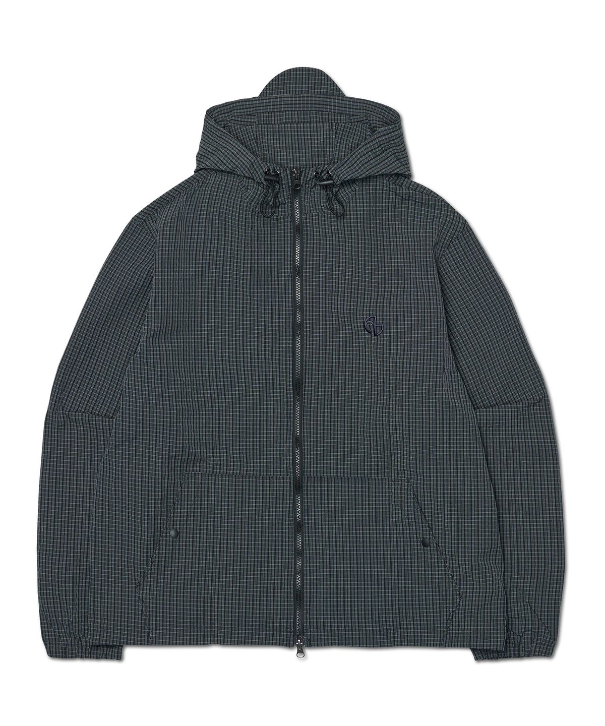 노매뉴얼(NOMANUAL) HOODED CHECK WIND JACKET - NAVY