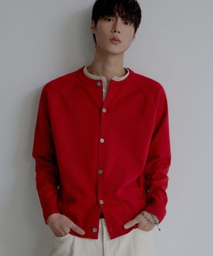라글란 헤라시 라운드 크롭 가디건 [레드]