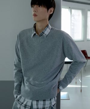 브이넥 헤라시 라글란 크롭 니트 [그레이]