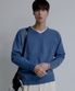 브이넥 헤라시 라글란 크롭 니트 [블루]