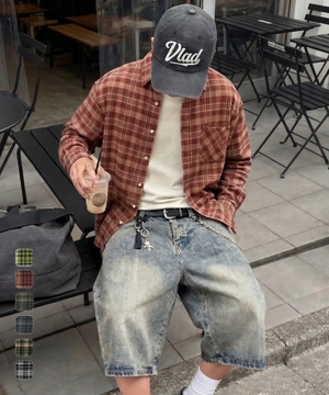 [10주년기획] ©모두의 세미 크롭 체크 셔츠_6 COLOR