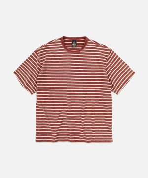 VINTAGE FADED STRIPE HALF TEE _ BURGUNDY