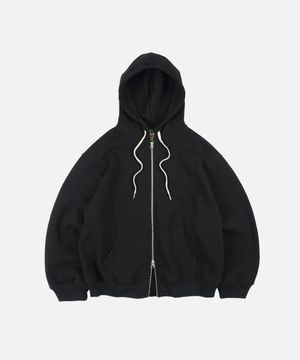 WAFFLE HOOD ZIP UP PARKA _ BLACK