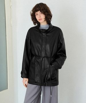 신세틱 레더 투웨이 벨티드 자켓 [블랙]