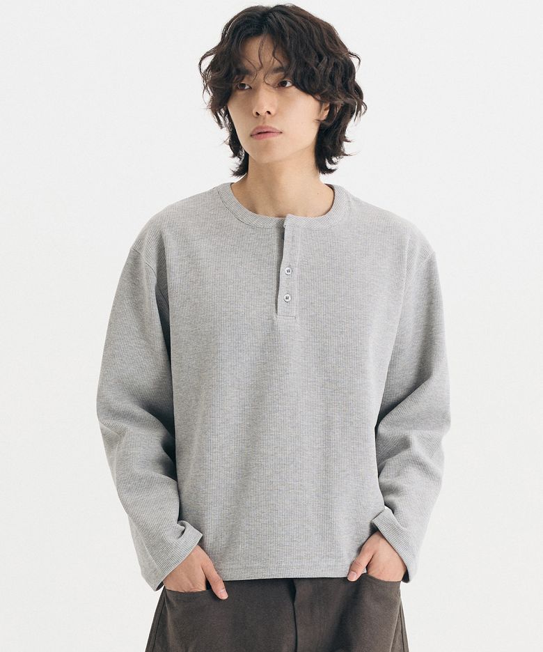 와플 헨리넥 크롭 롱슬리브 (그레이)