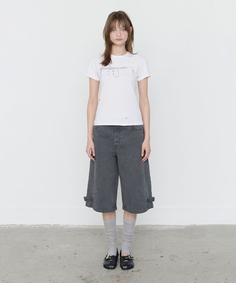 BUCKLE BERMUDA PANTS CHARCOAL