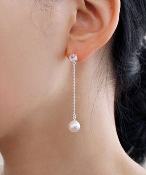 925실버 스와로브스키 진주 큐빅 드롭 귀걸이/ 발렌틴