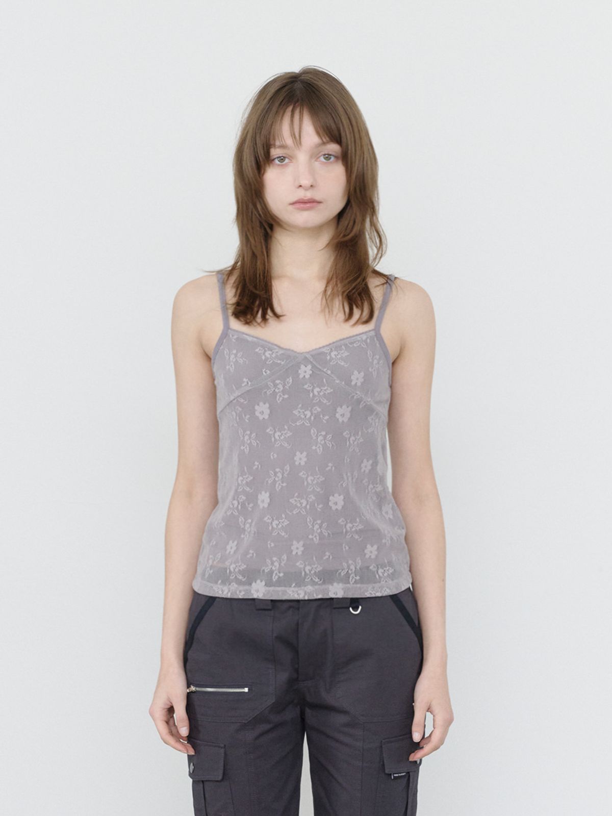 쓰리투에이티(THREE TO EIGHTY) LACE LAYERED SLEEVELESS PURPLE
