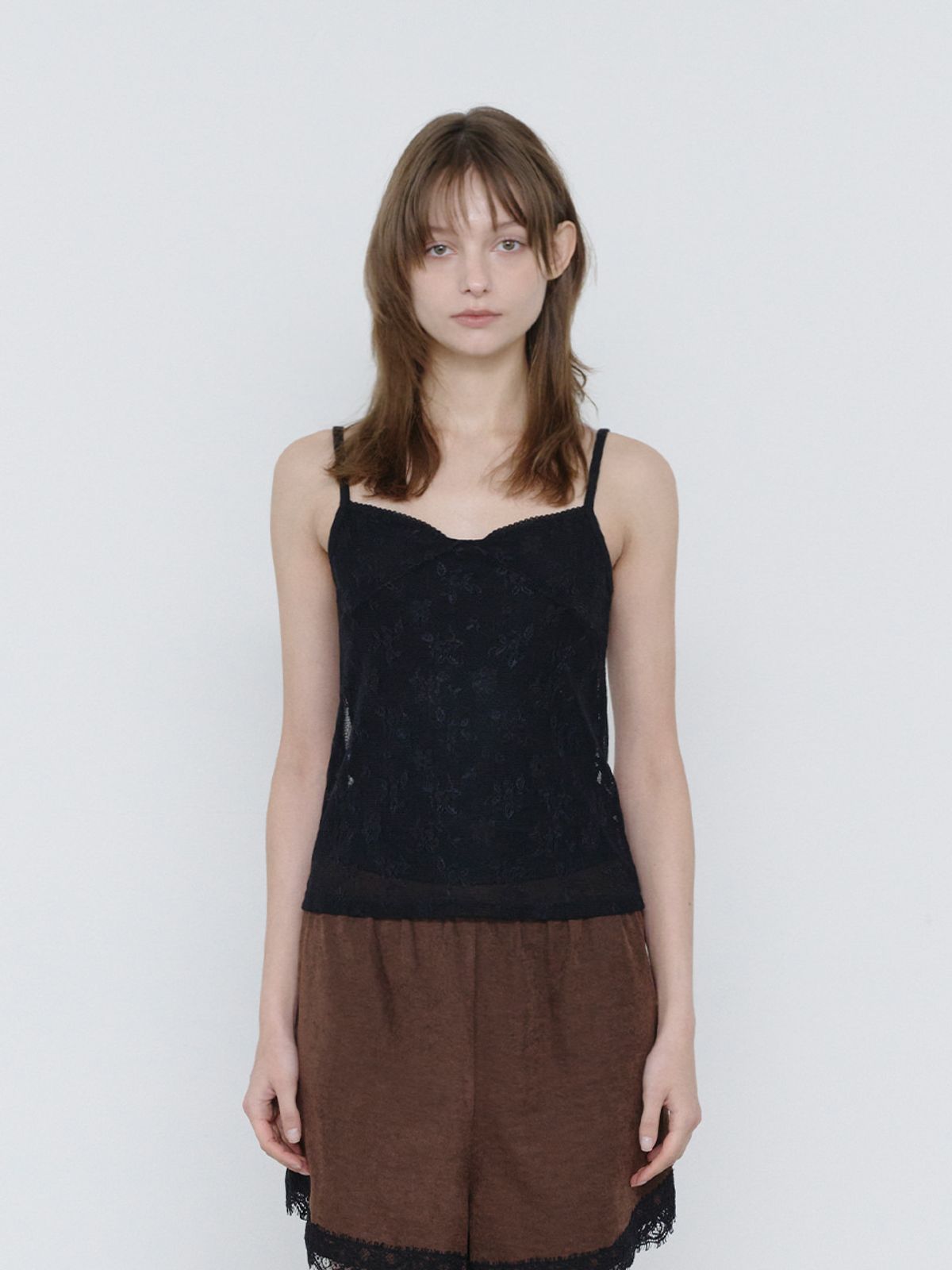 쓰리투에이티(THREE TO EIGHTY) LACE LAYERED SLEEVELESS BLACK