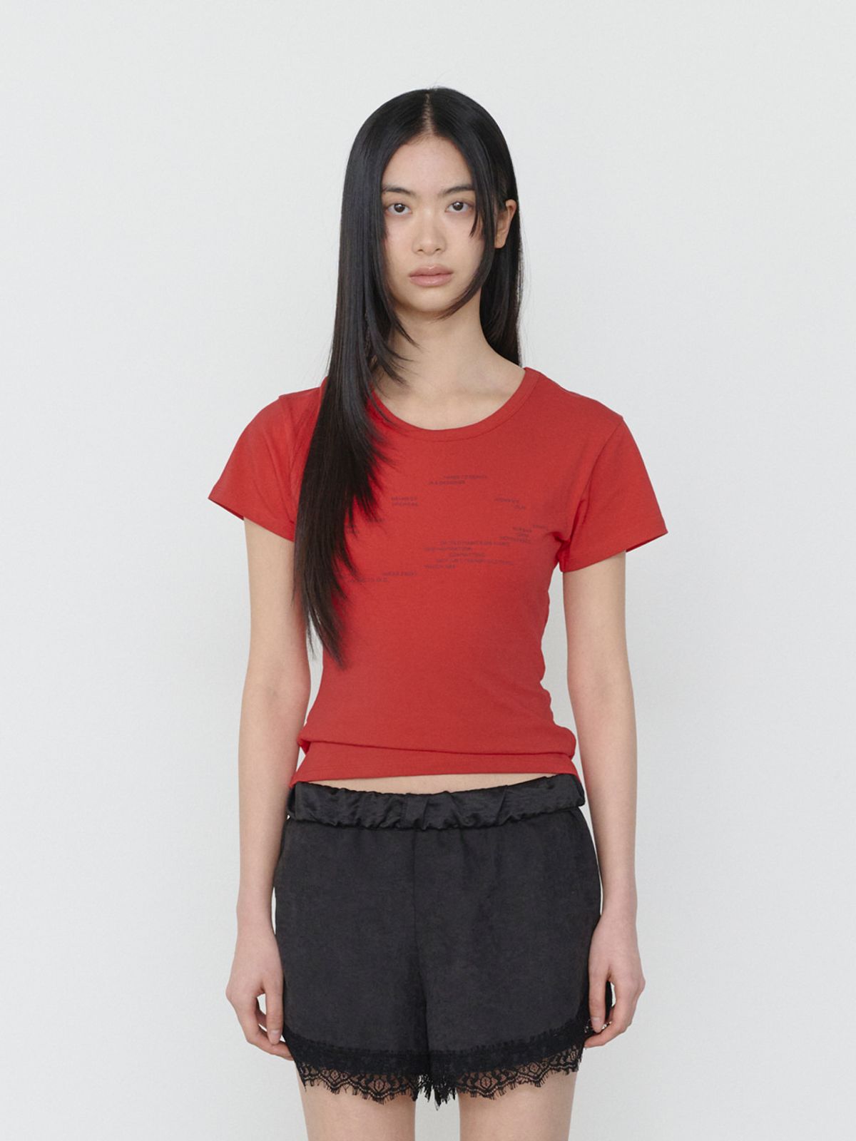 쓰리투에이티(THREE TO EIGHTY) STANDARD BACK CROSS POINT TEE RED