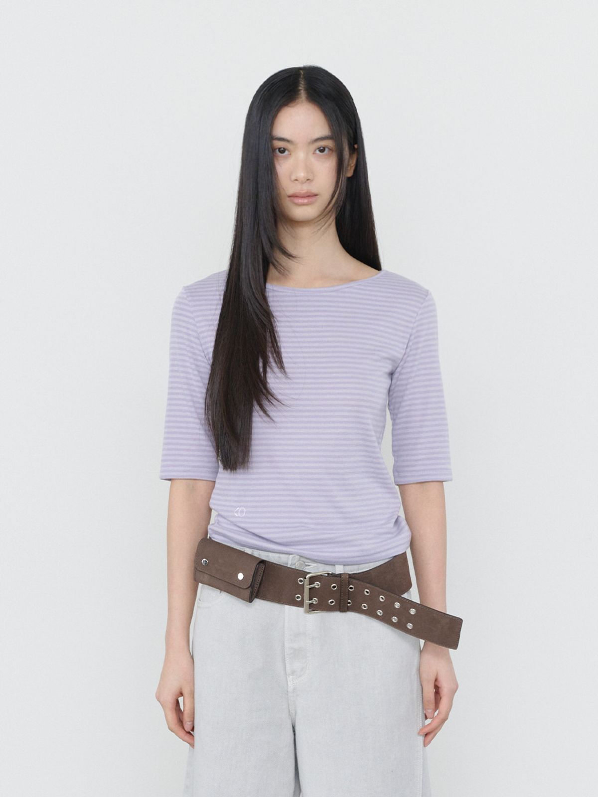쓰리투에이티(THREE TO EIGHTY) STRIPE HALF-SLEEVE TEE PURPLE