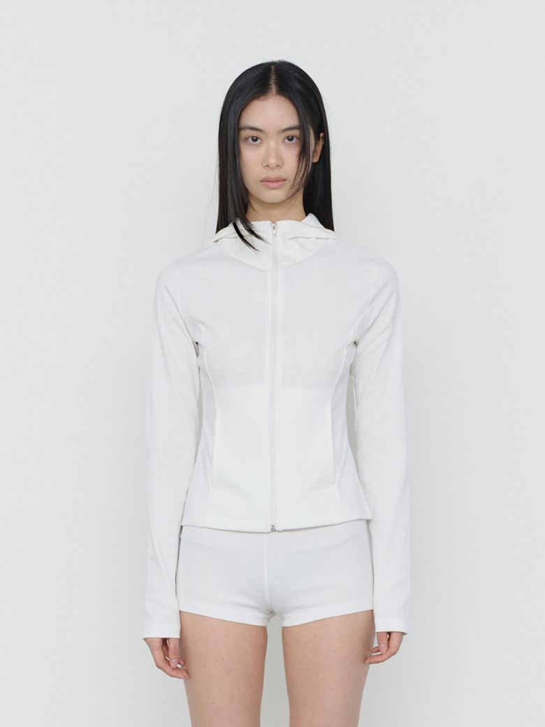 CURVED SLIM ZIP HOODIE WHITE