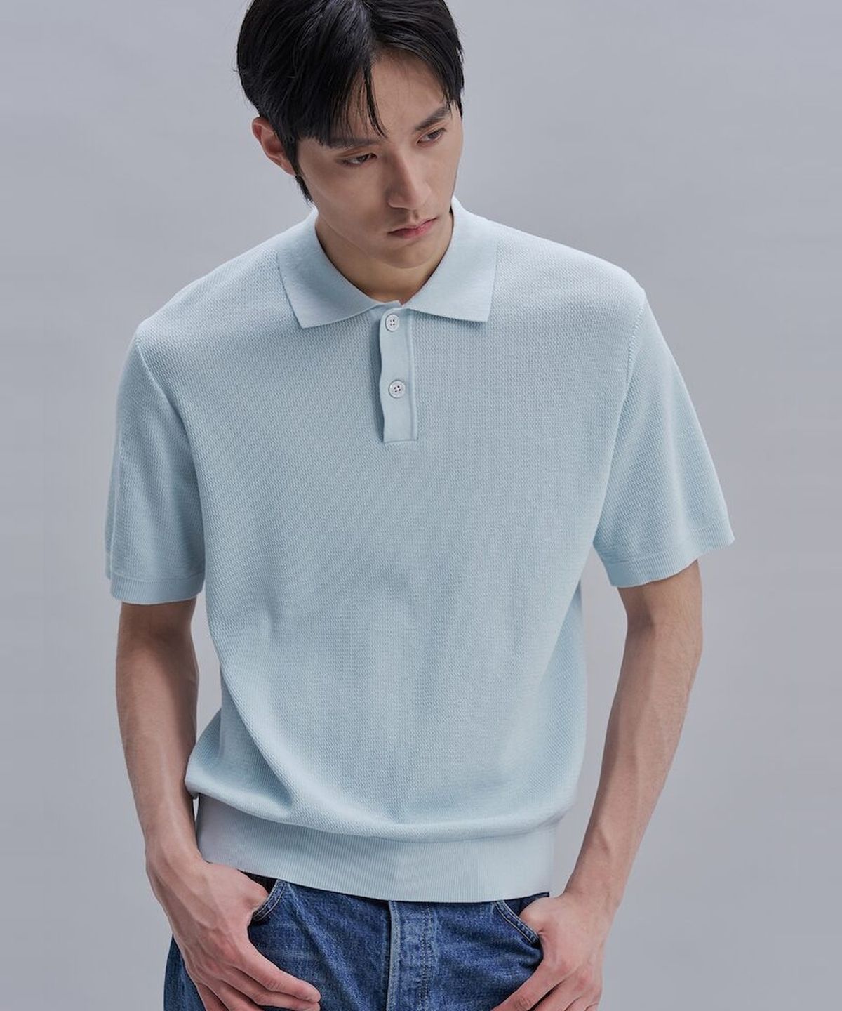 시프트지(SHIFT.G) Cool Summer Polo Neck Sweater  Sky Blue