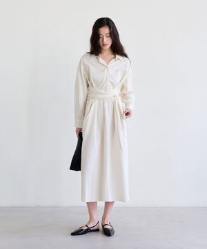 Feminine Wrap Tie Dress (Cream)